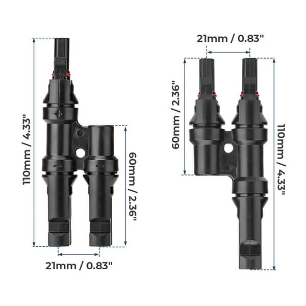 BougeRV Solar Branch Connectors: Y Connector Pairs for Effortless Parallel Connection (2 Pairs)