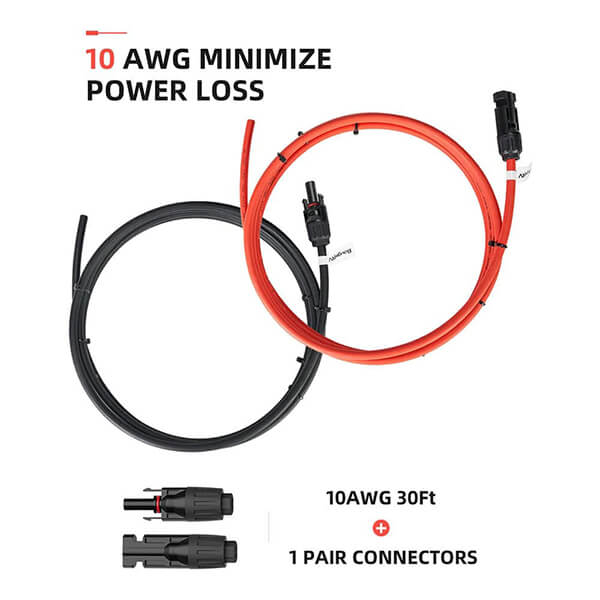 BougeRV 10Ft 10AWG Solar Extension Cable with Free Connectors - Power Your Solar Setup Effortlessly!