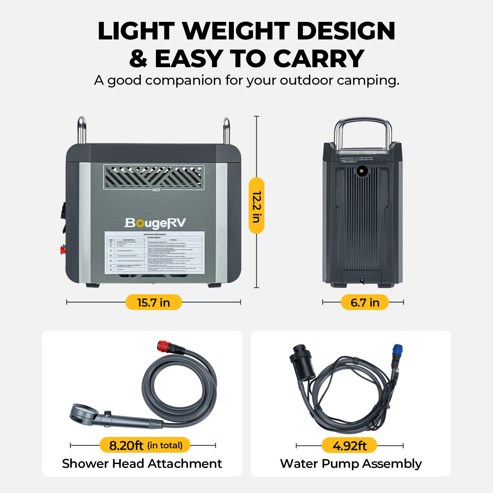 BougeRV's Ultra-Compact Propane-Powered Outdoor Camping Water Heater - Your On-the-Go Hot Water Solution!