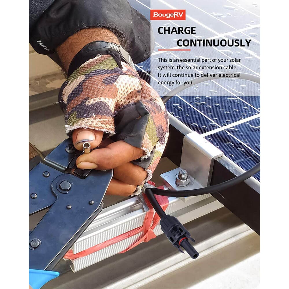 BougeRV 10Ft 10AWG Solar Extension Cable with Free Connectors - Power Your Solar Setup Effortlessly!