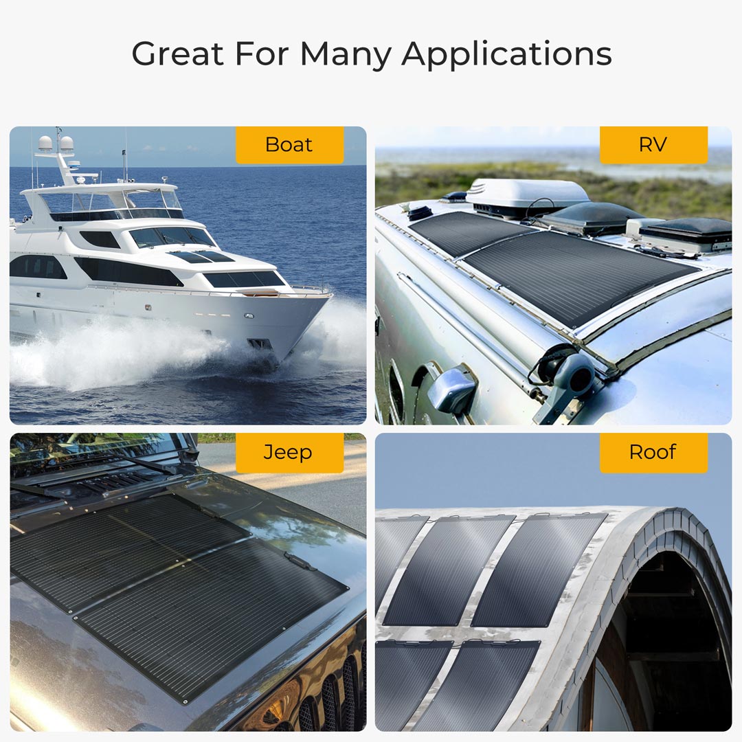 BougeRV Arch 100W Ultra-Flexible Fiberglass Curved Solar Panel - Harness the Sun's Power Anywhere