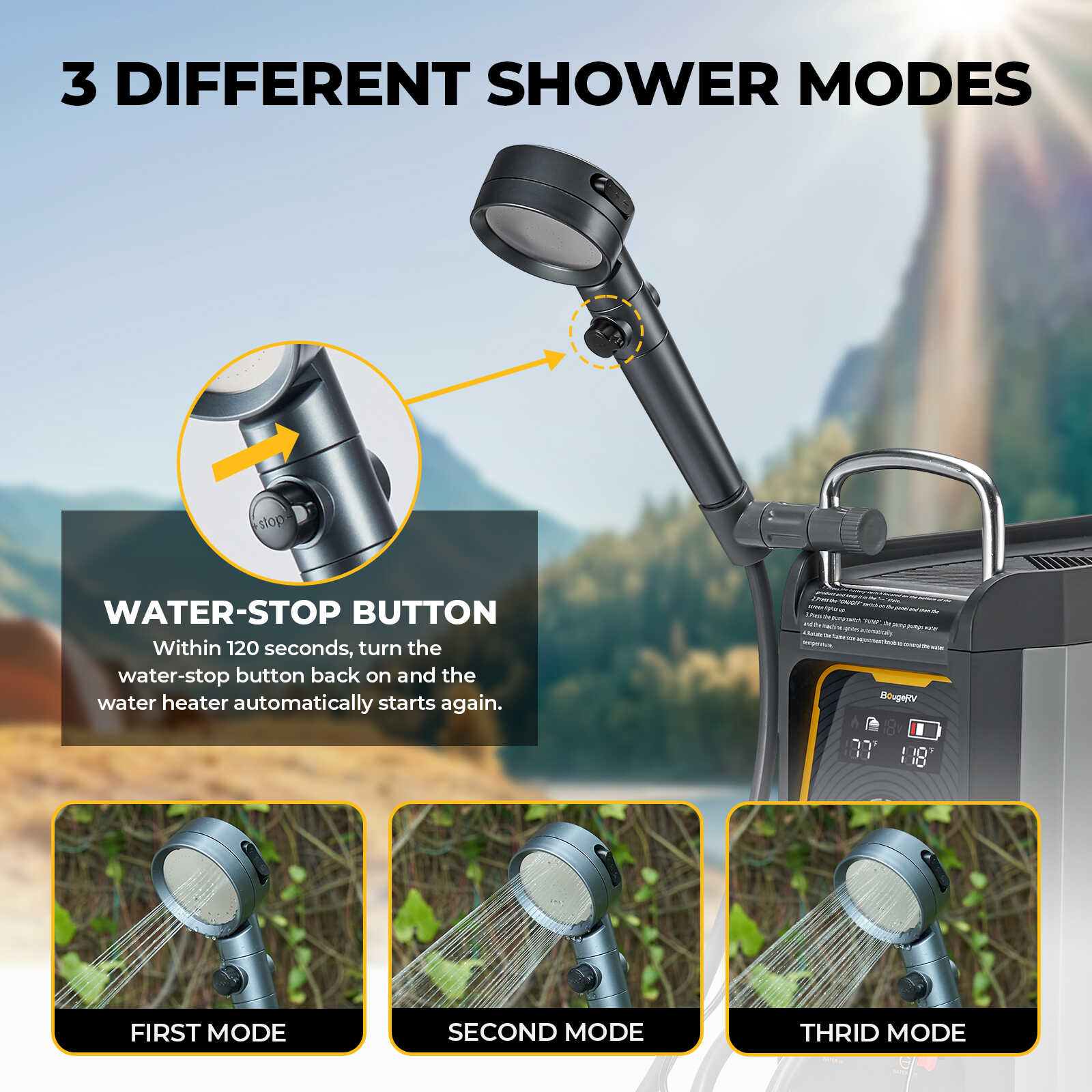 BougeRV's Ultra-Compact Propane-Powered Outdoor Camping Water Heater - Your On-the-Go Hot Water Solution!