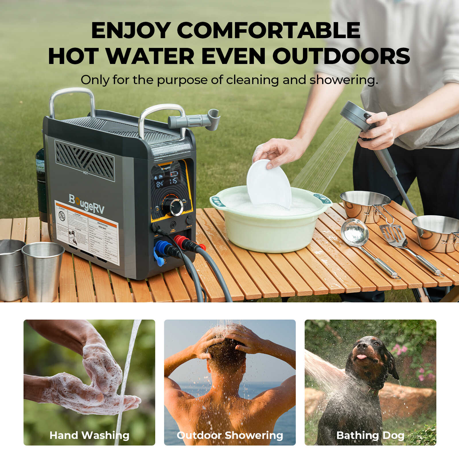 BougeRV's Ultra-Compact Propane-Powered Outdoor Camping Water Heater - Your On-the-Go Hot Water Solution!