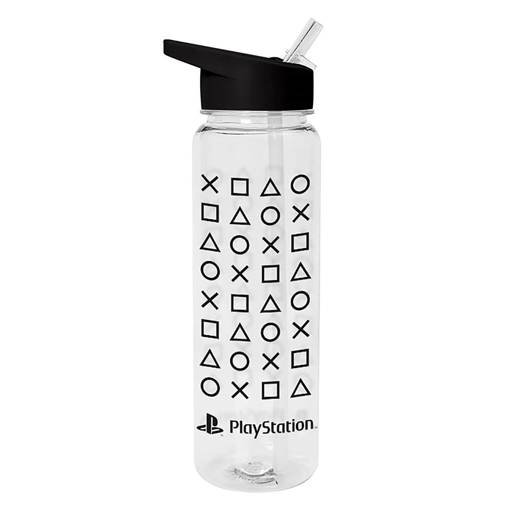 Officially Licensed PlayStation 700ml (25oz) Black Plastic Drinks Bottle with Integrated Straw - Pyramid