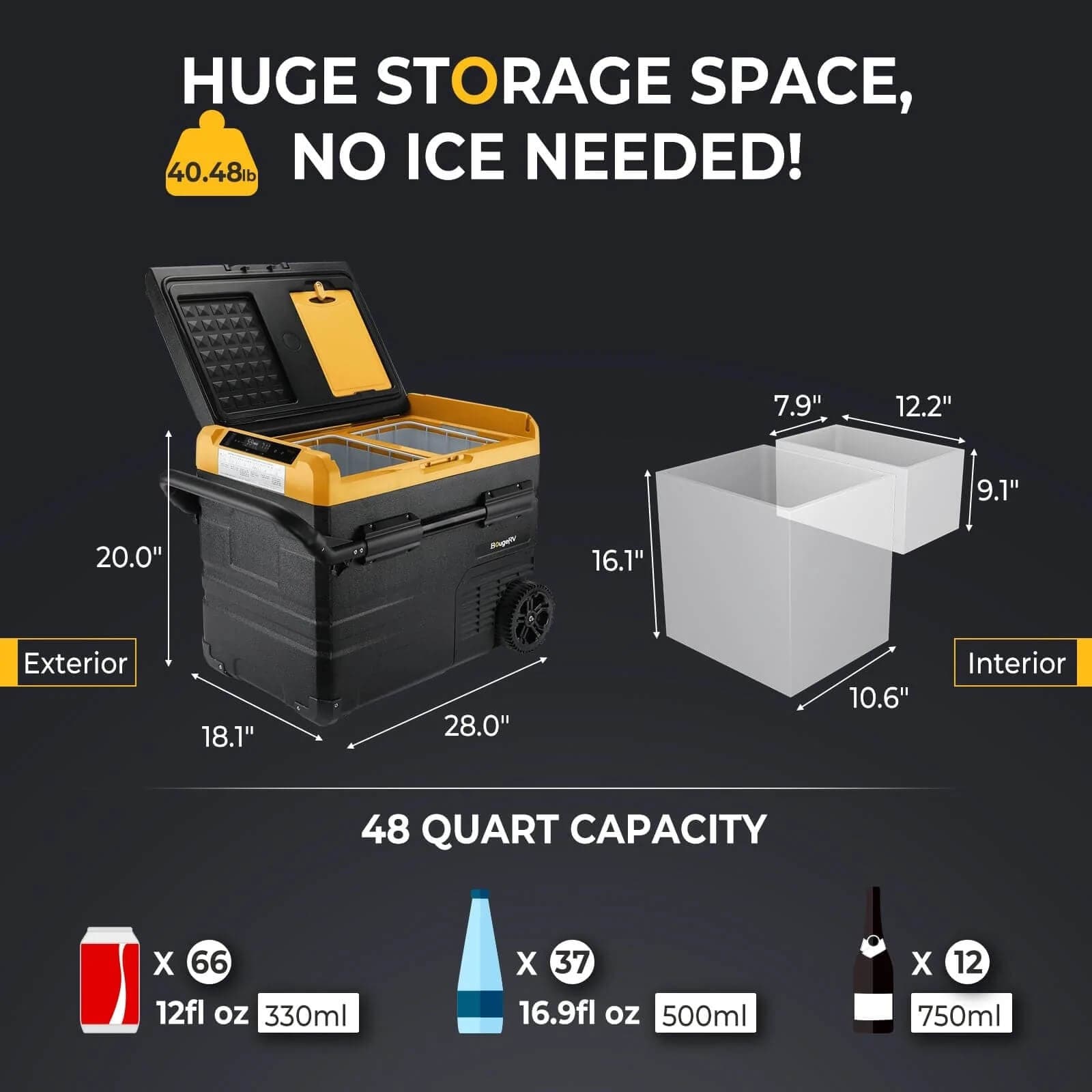 BougeRV CR45 45L Dual-Zone Portable Fridge-Freezer for Outdoor Adventures